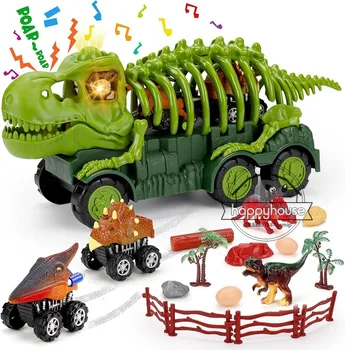 Камиони с динозаври, играчки за момчета, превозни средства за деца със звук и светлина, игри набор от 
