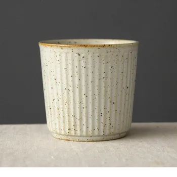 Кафеена чаша в ретро стил от груба керамика Чаена чаша с вертикални ивици Чай и прибори Ръчно изработени Чаша за вода Китайски Офис Керамични Чаши за чай с мляко