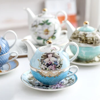 Керамични Преносим творчески чай в европейски стил, една кана и чаша, Лесен домакински комплект чаени чаши с цветя, Офис чай