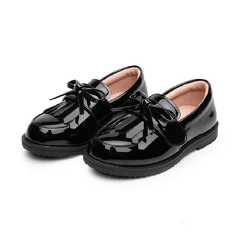 Кожени обувки за момичета 2023, Есен нова детска однообувь, Обувки принцеса подметка, Черна студентски обувки за изказвания 26-39