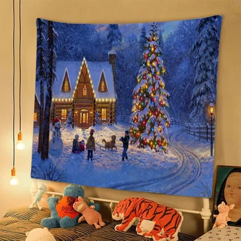 Коледа и нова година подаръци, Завеси, Плат за стенен Гоблен е изкуство, Естетическо украса на стаята, Гобеленовый декори, Декори за домашно Спални