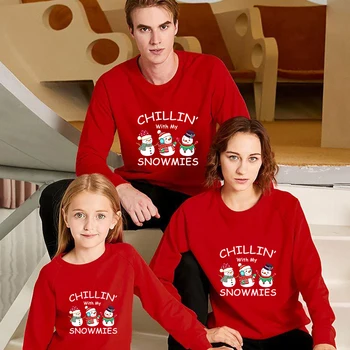 Коледни върхове за цялото семейство, Изключителен Дизайн, Семейна Коледна hoody Chillin Three Snowimes