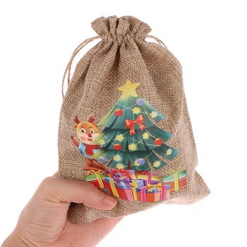 Коледно Бельо Подарък за Опаковане Пакет с Принтом Лосове Дядо Коледа на съвсем малък, Торбичка За Бисквити и Бонбони, Коледен Подаръчен Пакет На съвсем малък, Чанти