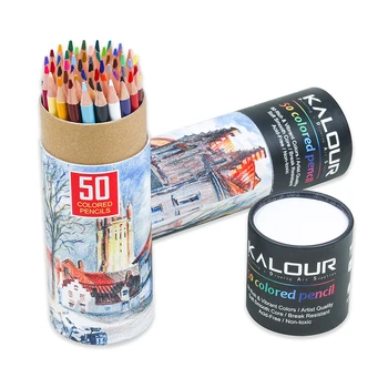 Комплект цветни моливи с мека ядро от дърво Kalour 50 Цвята, Маслени Моливи за чертане на Скици За възрастни начинаещи, Учебни пособия за студенти