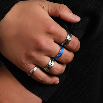 Комплекти пръстени с римски цифри сребрист цвят от неръждаема стомана за мъже и жени в стил хип-хоп, пръстен на пръста си във формата на миди, подарък за двойки бижута, Новост