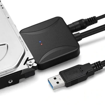 Конвертор USB 3.0 Sata, поддръжка на 2,5/3,5-инчов HDD и SSD с адаптер на захранване, високоскоростен кабел за предаване на данни на твърдия диск USB 3.0 Sata