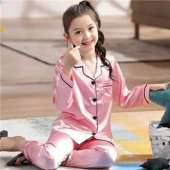 Копринен сатен, пижамный комплект, жилетка с дълъг ръкав, пижама, пижамный комплект от 2 теми, топ и панталон (7 цвята)