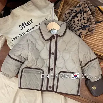 Корейска детска мода детска однотонная малка памучен яке с дълги ръкави 2023 за момчета и момичета, топло памучен яке