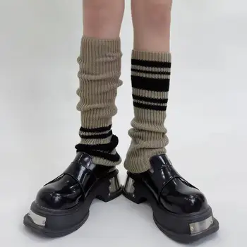 Корейски дамски Гети в ретро стил, Трикотажни Сгъстено спортни чорапи Y2K в дълга ивица, Топло калъфи за крака Harajuku Аксесоари в стил пънк