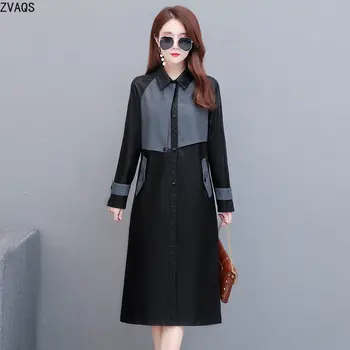 Корейското Модно дамско кожени палта със средна дължина, якета от изкуствена кожа, дамски однобортная сако с ревери, за жени, Veste Femme