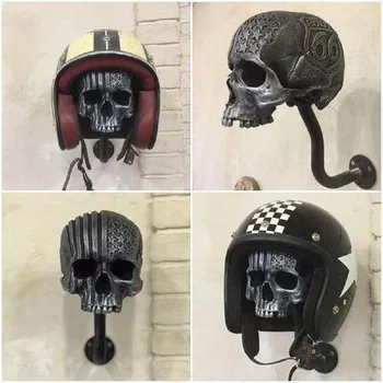 Креативен Стръмен Притежателя Мотоциклетни шлем с Черепа, Стенни Закачалка за каска за възрастни, Закачалка за съхранение палто, Държач за велосипед шлем, Стенен декор