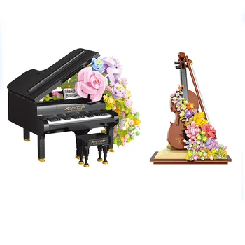 Креативна идея за Пиано, Цигулка, Букет цветя, Градивни елементи, Мини-Тухли, Строителни играчки MOC Friends За възрастни, подаръци за момичета