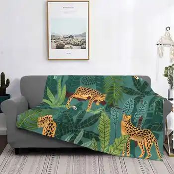Леопардовый животински принт, Тропически цветя, Палми, дърво, Най-новия Супер Меко Топло Лесно Доловими Одеяло Тропик Тропически животни