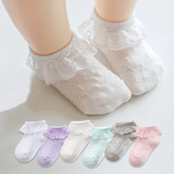 Летни Чорапи за момичета, чорапи с волани за момичета, Детски Дантелени чорапи Принцеса в цветенце, Памучни чорапи за деца, Чорапи за Новородено, Детски чорапи
