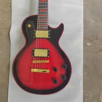 Лешояд от черно дърво, на 6-струнен електрическа китара с червена инкрустация, на склад безплатна доставка