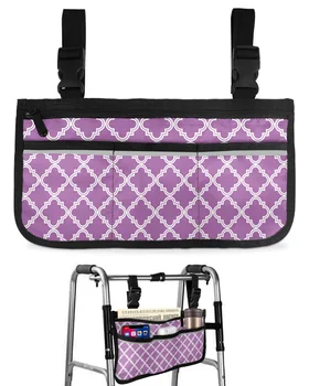Лилава Марокански Геометрична чанта за инвалидна количка С джобове, Подлакътник, Странични чанти, Пешеходната рамка за Електрически скутер, чанта за съхранение
