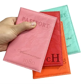 Луксозна Елегантен Дамски корици за паспорти с потребителски име, Лейси повърхност, корици за паспорти, притежател на билет за паспорт