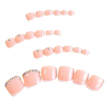 Лъскаво Розово Бял Изкуствен Нокът на Крака Устойчиво за многократна употреба Нокти Естествен телесен Цвят за Начинаещи Практика Декорация на нокти