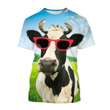 Лятна Мъжка тениска 2023 с 3D принтом на животното Крава, Ежедневни тениска в ретро стил Харадзюку, Унисекс, хип-хоп, през цялата силует, мъжки t-shirt