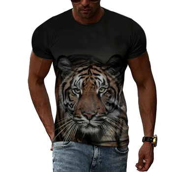 Лятна мода, креативен начин, Мъжка тениска с кръгла яка, блузи с къс ръкав, Тигър, Планински цар, Голям и свиреп