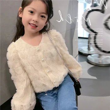 Лятото Пролетното Модно бельо газово палто за малки момичета с 3D цветя, однобортные детски якета, детски дрехи от 2 до 13 години