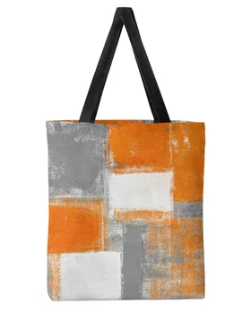 Маслени бои, Геометрична Orange Дамски холщовая чанта-тоут голям капацитет за пазаруване за Многократна употреба студентски чанти за рамо