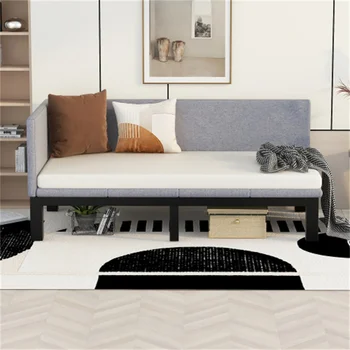 Мека кушетка/рама разтегателни дивана, льняно-сив двоен размер, здрав, лесно за монтаж, подходящ за мебели за всекидневната