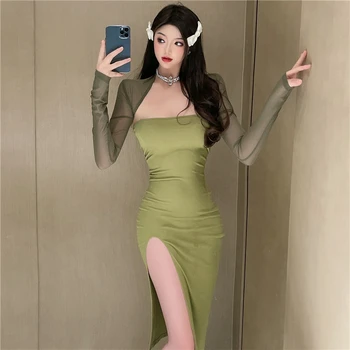Модерен Комплект дамско облекло от 2 теми, ежедневни окото риза, Свободно винтажное Макси рокля на бретелях, костюм Roupas Femme, елегантни тоалети