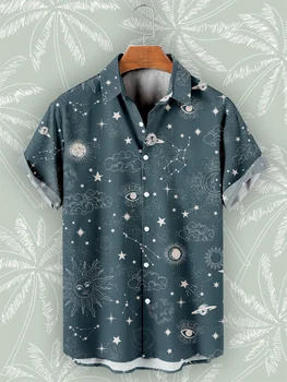 Модерен Мъжки Ризи Оверсайз 5XL с Къс ръкав, Хавайски Потници, Облекло 2023, Разпечатки на Небето, Летни Ризи за Мъже, Плажни и Ежедневни