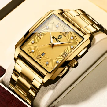 Модерен Мъжки кварцови часовници С Правоъгълно Прецизионным стоманена каишка, Спортни улични ръчни часовници, Изчистен календар, подарък ръчен часовник