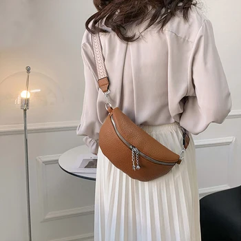 Модерен дамски поясная чанта от изкуствена кожа, Универсални отличителни чанти Голям Капацитет За жени, просто женствена чанта през рамо, Луксозна поясная чанта