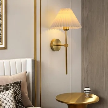 Модерен минималистичен led плиссированный чадър, монтиран на стената лампа, Декор за домашен кабинет, прикроватной нощни шкафчета за спалня, Реколта стенни лампи, Осветление Прикачени файлове