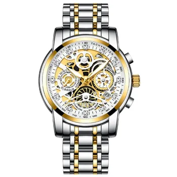 Модерен мъжки часовник от неръждаема стомана, кварцов часовник, водоустойчив светещи хронограф, военни луксозни автоматични механични часовници