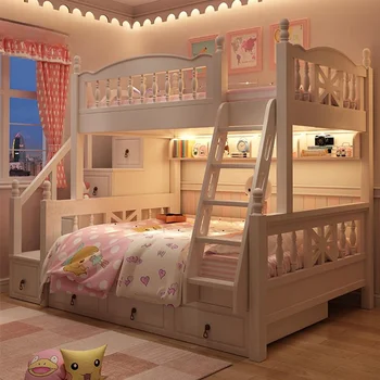 Модерни двуетажни красиви детски легла, креативни, красиви бели детски легла, мебели за спалня на Принцеса Camas Dormitorio