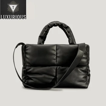 Модни дамски чанти с подплата от изкуствена кожа, зимни дизайнерски чанти 2023, Луксозни Меки чанти през рамо, памучен чанта през рамо