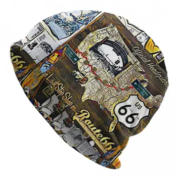 Модни шапки Route 66 Знак на Кея на Санта Моника, Калифорния, Тънка шапка, Качулка, Хипстерские Тюбетейки, Шапки, Шапки, Мъжки и женски слушалки