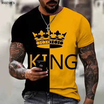 Мъжка риза Crown King, KING, тениски с 3D-принтом и кръгло деколте, висококачествено облекло, градинска мода за мъже, размер Oversize 5XL