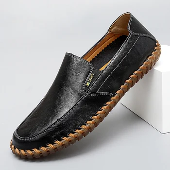 Мъжки ежедневни обувки луксозен качество от естествена кожа, Модерен мъжки лоферы, Мокасини, Дишащи обувки за шофиране без скрепителни елементи, по-Големи размери 38-47