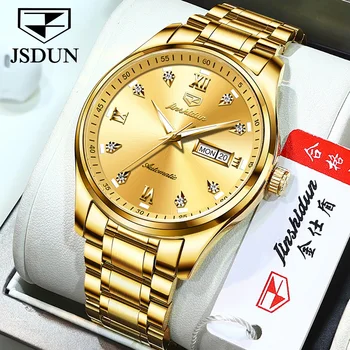 Мъжки механичен часовник JSDUN, Луксозни маркови автоматични часовници, Мъжки бизнес на часовника от неръждаема стомана Relogio Masculino 8763