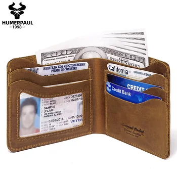Мъжки портфейл от 100% естествена кожа, мини-кратък минималистичен портфейл, бизнес-документ за самоличност, държач за банкови кредитни карти, елегантен мъжки портфейл