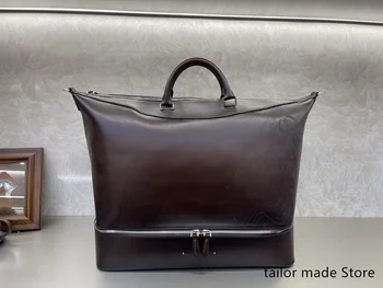 Мъжки преносима чанта от естествена кожа на луксозен дизайн с ръчно рисувани
