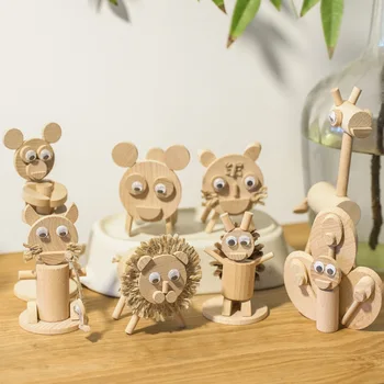 Направи си сам, дървени чипове във формата на животни, Имитация на дърво, Ретро рамка, Дървена модел за деца, Инструменти за работа с дърво