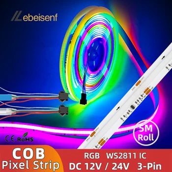 Нов 5 М COB LED RGB Магически Цветен Пиксельный Лампа 24V DC 12V 720 на 576 светодиода/M WS2811 Пълноцветен Дигитален SPI Гъвкава Лента Лампа Лента