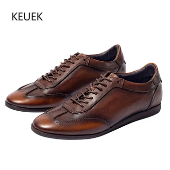 Нов Луксозен дизайн, мъжки ежедневни обувки от естествена кожа, Удобни кожени обувки в бизнес стил, Мъжки Улични маратонки Oxfords 5A