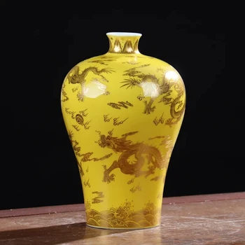 Новата китайска луксозна златна ваза с дракон, порцеланови бижута Цзиндэчжэнь, Цветен режим, декорации за всекидневна