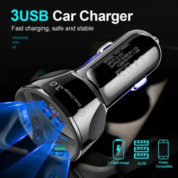 Ново зарядно за Кола ABS 3 USB с конектор адаптер за запалката на QC3.0 За зареждане на батерията на iPhone Huawei Auto Type Charger