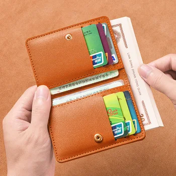 Обикновен женски портфейл от изкуствена кожа, кратък лесен женски портфейла на копчета, ультратонкая чанта за кредитни карти, портфейл за монети