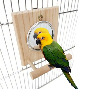 Огледало в клетка за птици и Гладко, за по-малките птици, подвесное огледало, играчка-папагал, забавна и сладка дървена игрушечное огледало за домашни любимци
