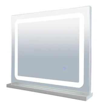Огледало за грим с подсветка 32X24 инча, Огледало в метална рамка, огледало за грим с подсветка, интелигентно сензорно управление, 3 цвята