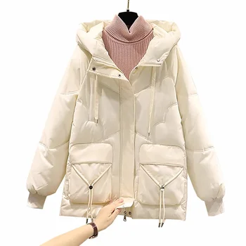 Памучен яке, женски паркове, 2023, Ново зимно памучни палто с качулка, модни Свободна топло ветрозащитная на горно облекло